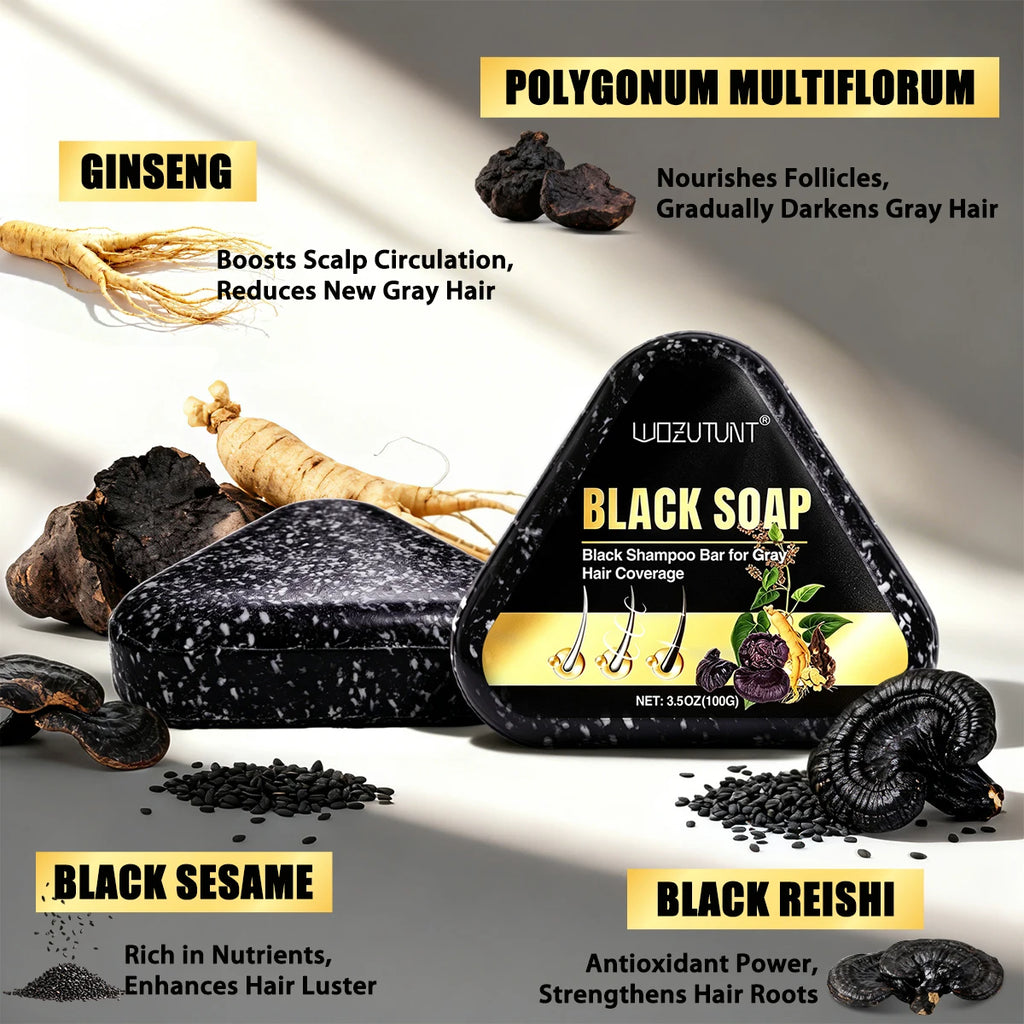 Natural Black Shampoo Bar Herbal Gray Hair Coverage Soap