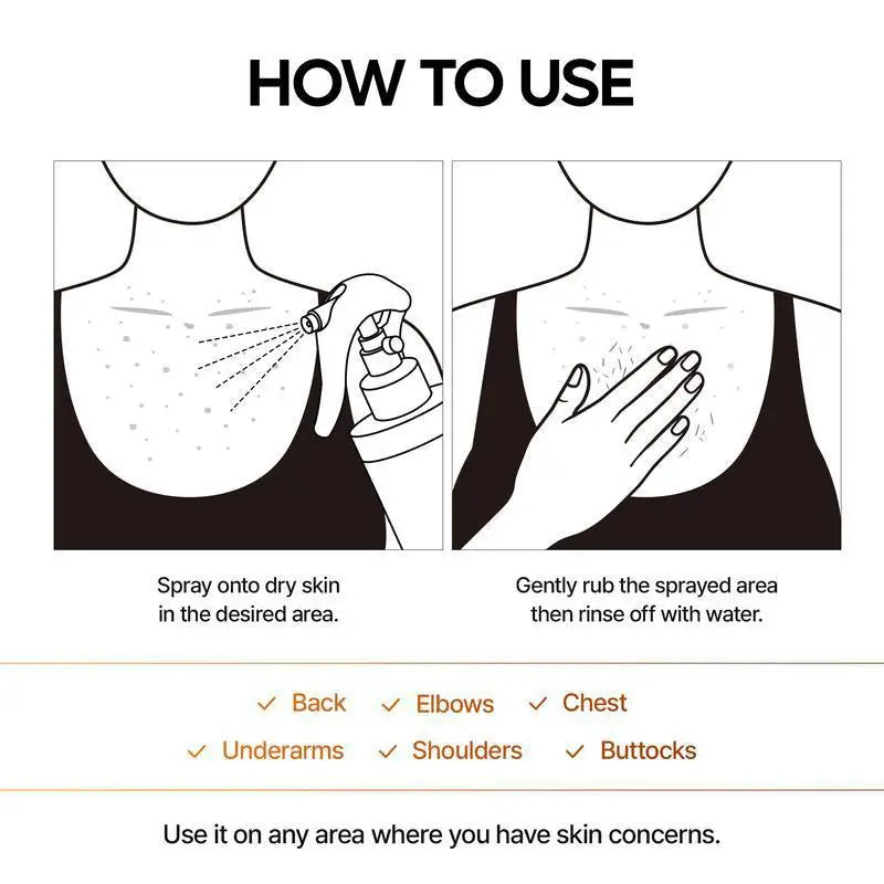 FLEXQW Kojic Acid Turmeric Exfoliating Body Scrub Spray for Smooth Skin