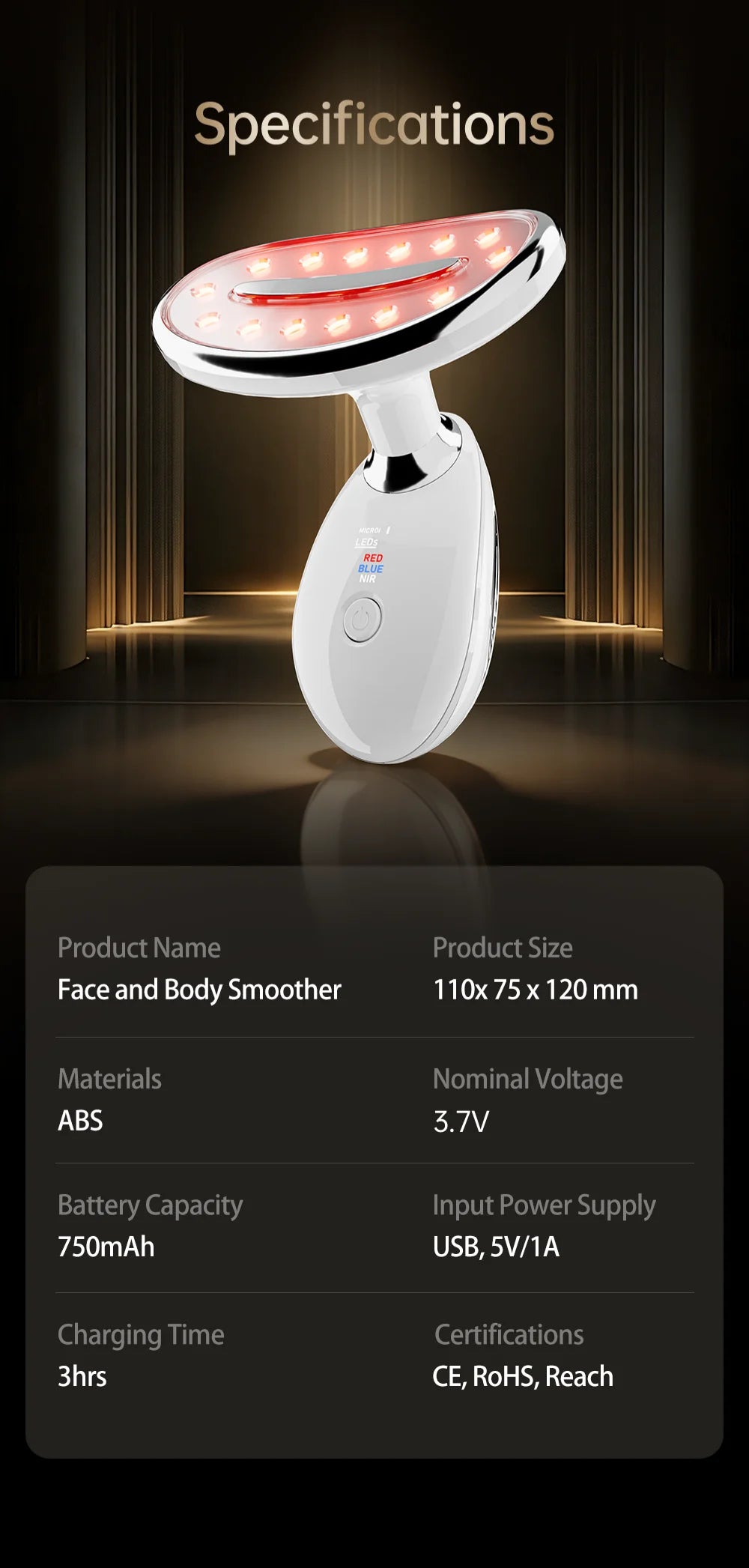 LED Facial and Body Skin Tightening and Sculpting Device