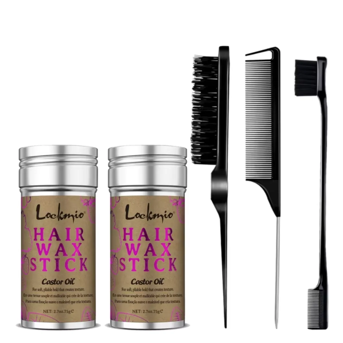 Lockmio Hair Wax Stick and Styling Brush Set for Frizz Control - 18