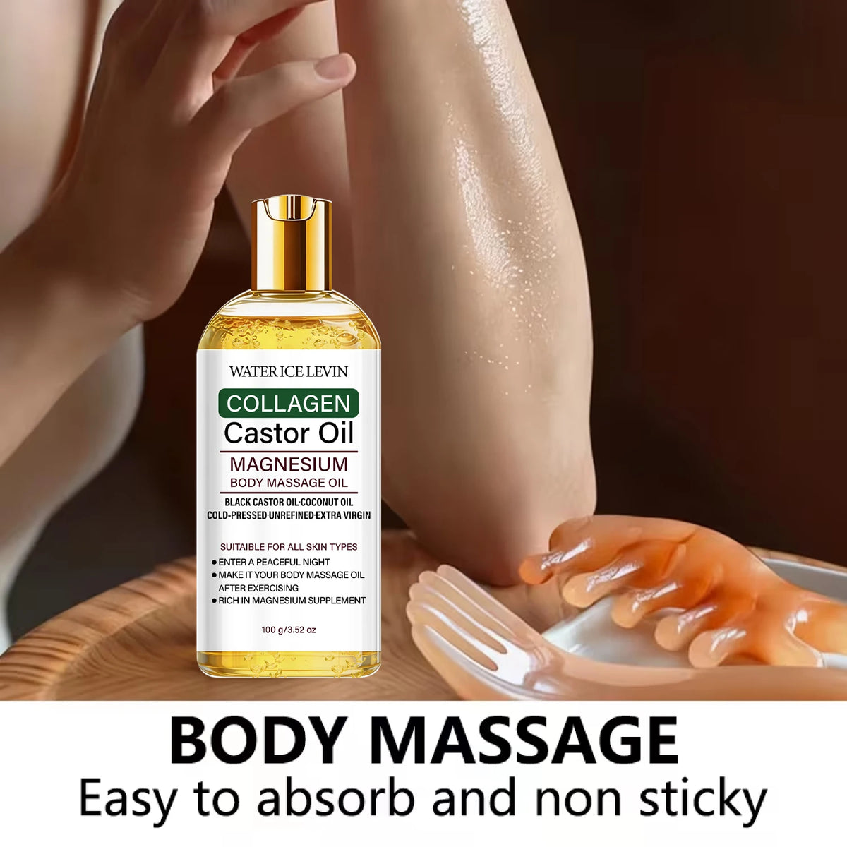 Water Ice Levin Collagen Castor Oil Magnesium Body Massage Oil