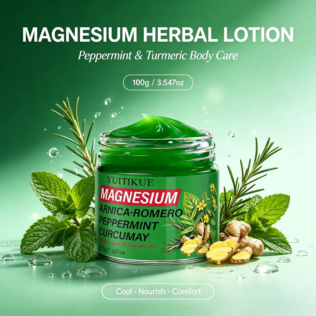 Magnesium Body Cream with Rosemary and Peppermint Herbal Moisturizer