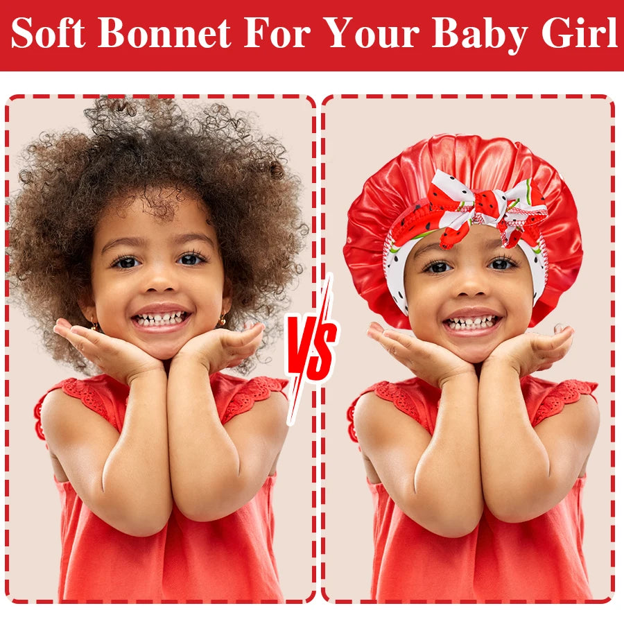 Kids Satin Sleep Bonnet With Bow Tie Adjustable Hair Care Night Cap - 14