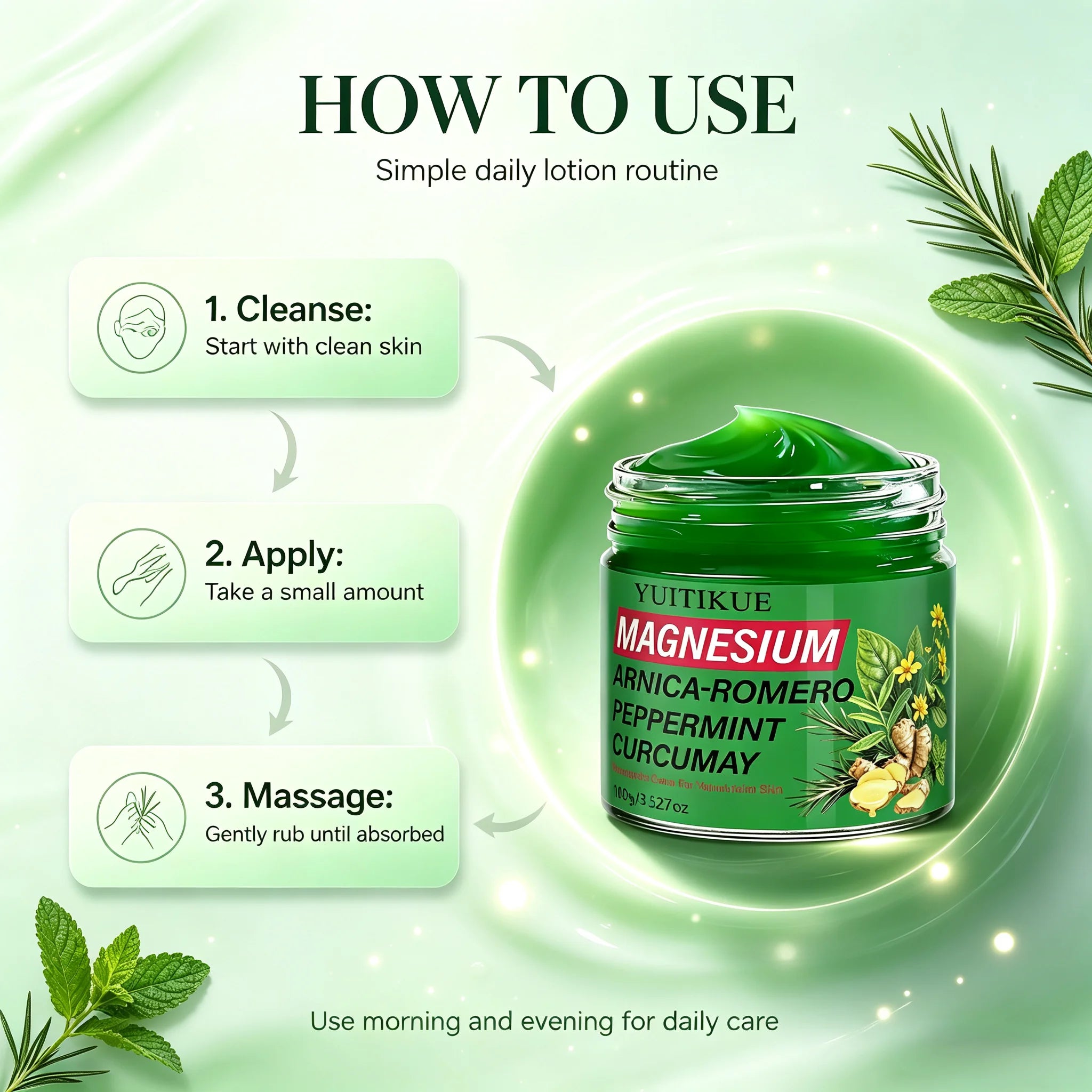 Magnesium Body Cream with Rosemary and Peppermint Herbal Moisturizer - 2