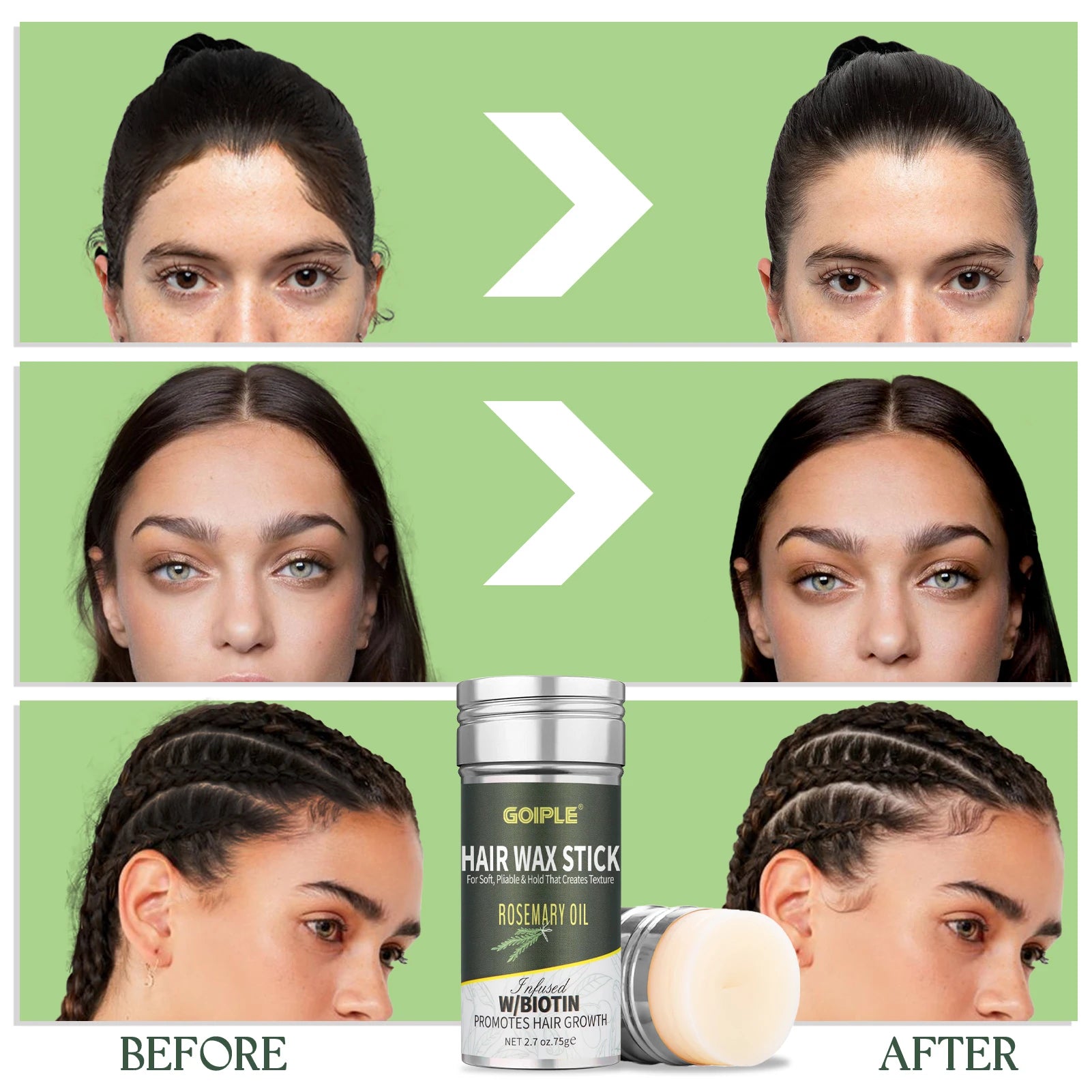 Goiple Biotin Rosemary Hair Wax Stick and Styling Brush Set - 4
