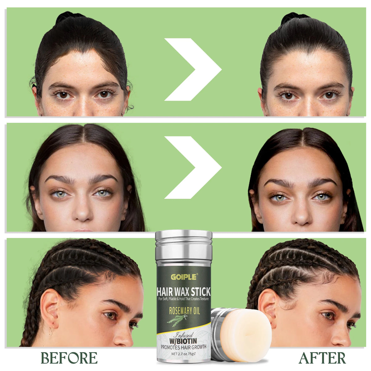 Goiple Biotin Rosemary Hair Wax Stick and Styling Brush Set