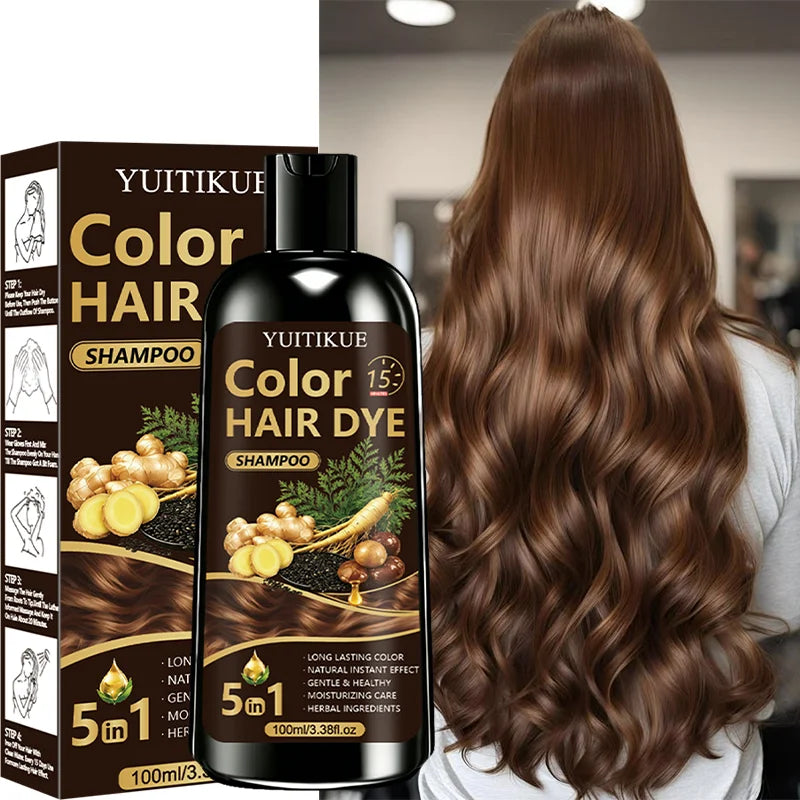 5-in-1 Herbal Hair Dye Shampoo for Grey Hair Coverage 100ml - 11