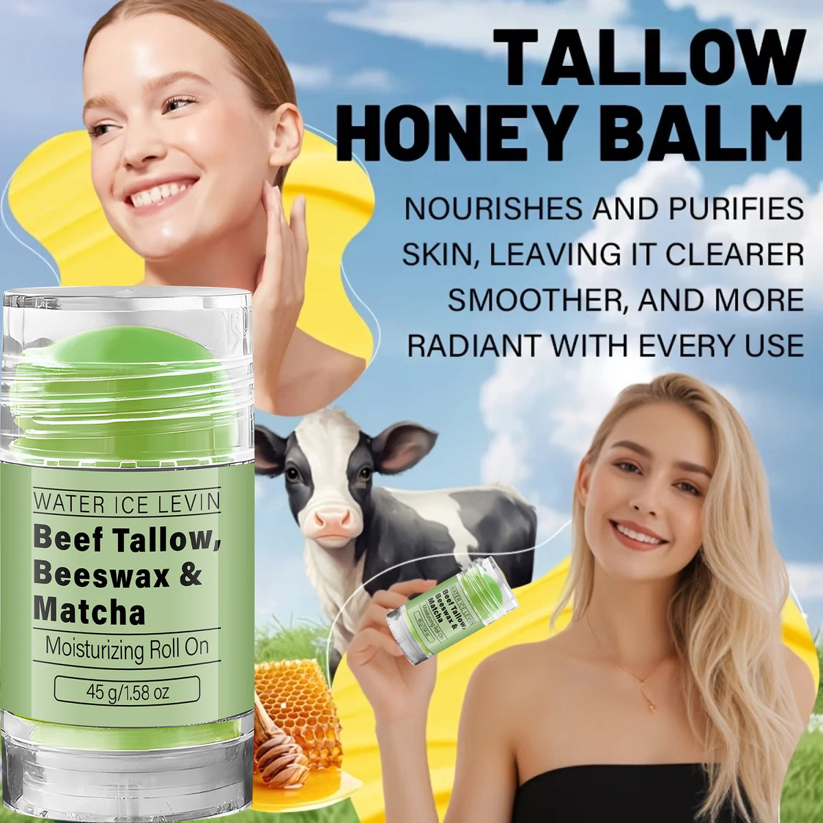 Collagen Matcha Tallow Balm Moisturizing Beef Tallow Beeswax Stick
