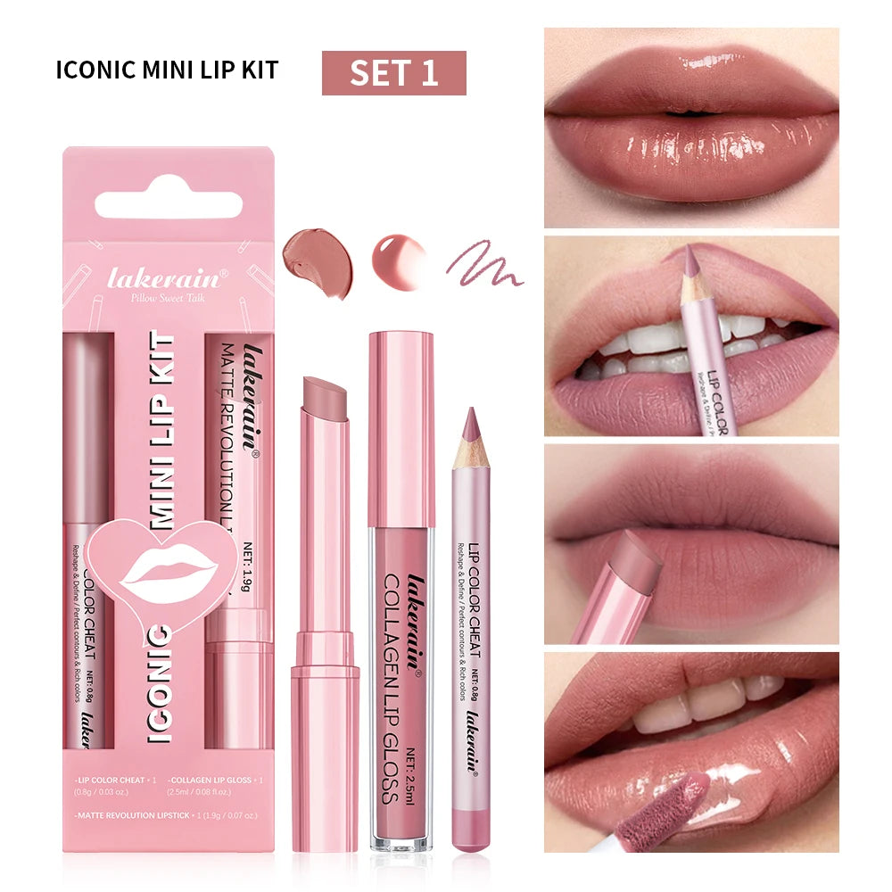 All-in-One Waterproof Lip Liner, Lipstick and Gloss Makeup Set
