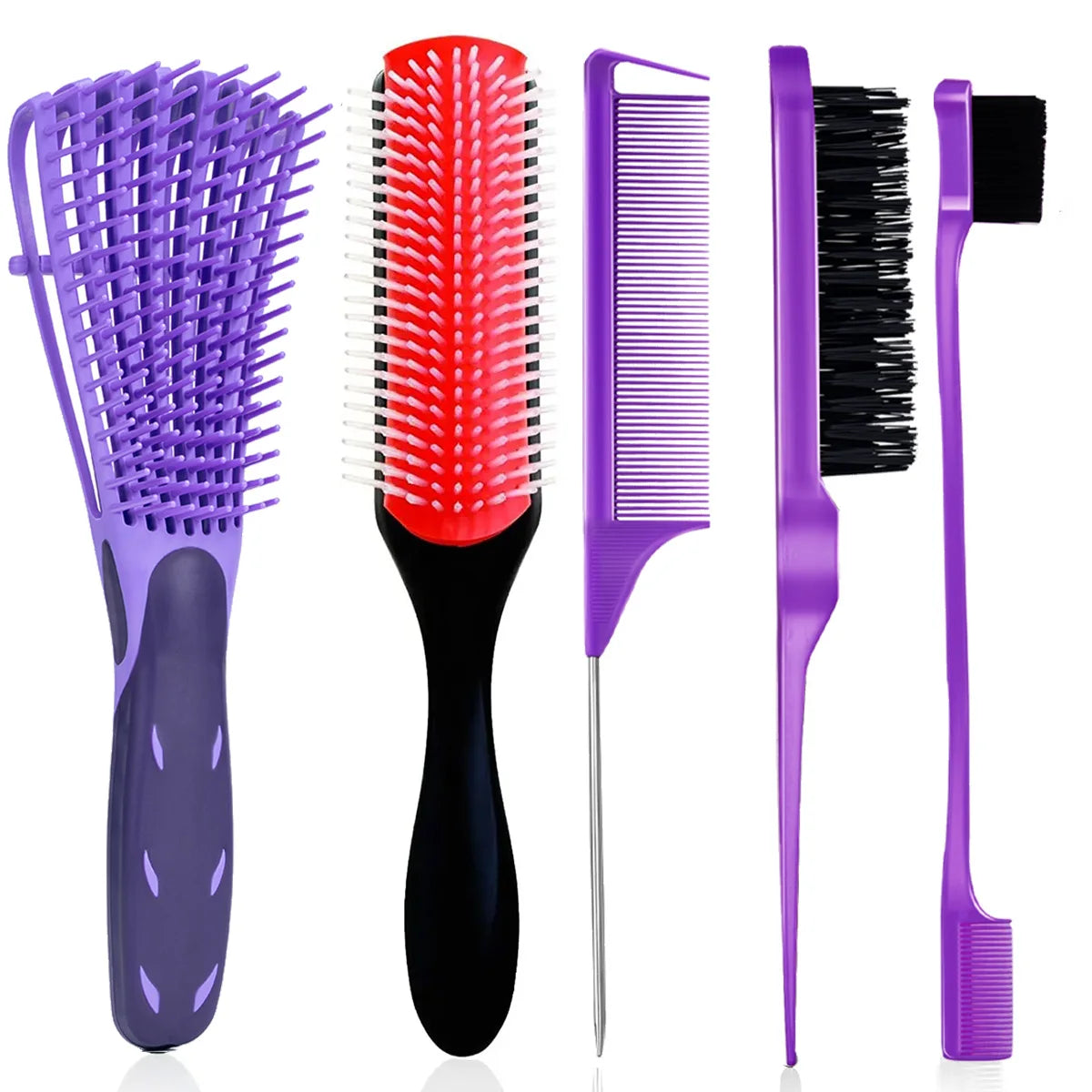 5 Piece Hair Detangling Comb and Styling Brush Set for Curly Hair - 1