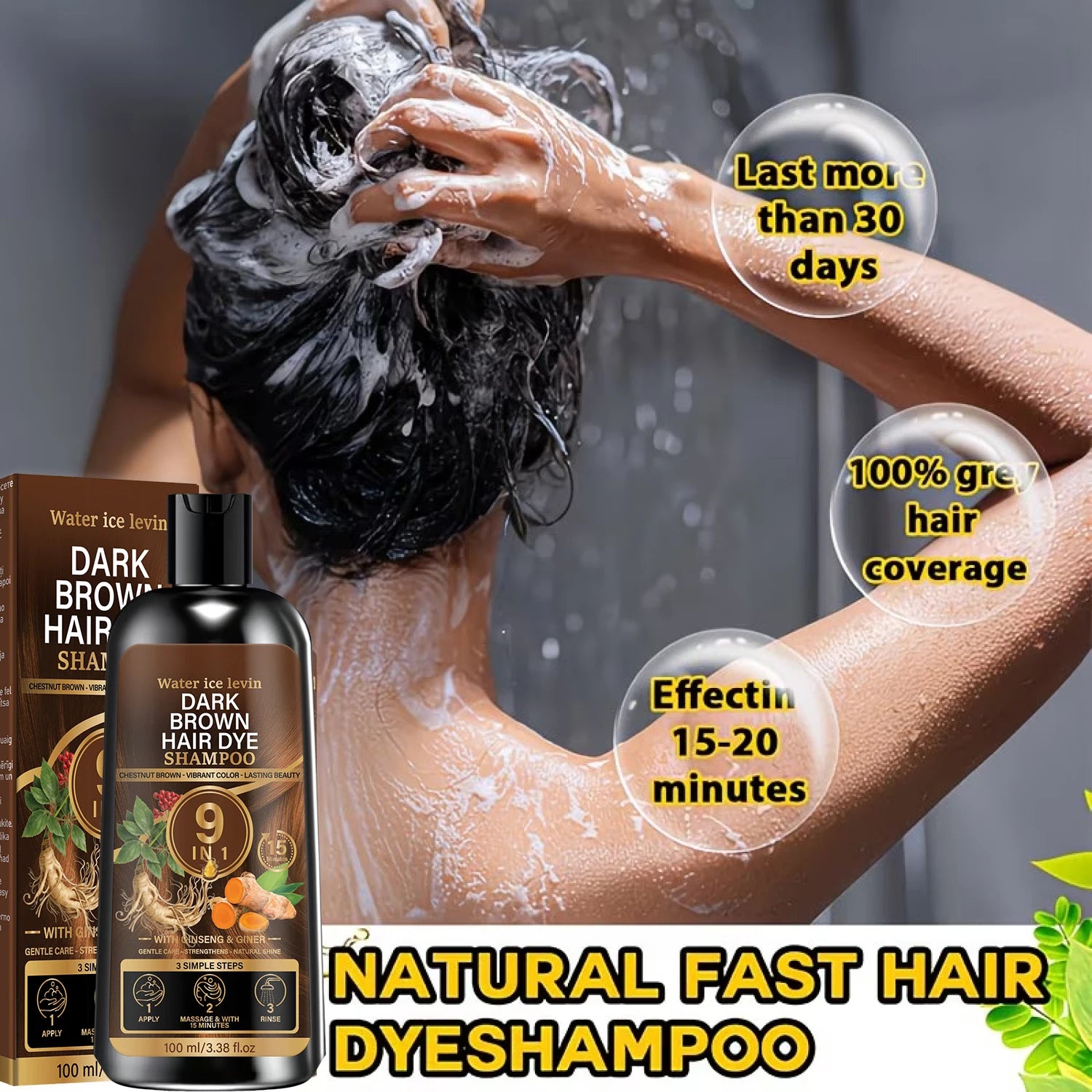 Dark Brown Hair Dye Shampoo with Biotin Keratin and Ginseng 100g - 5
