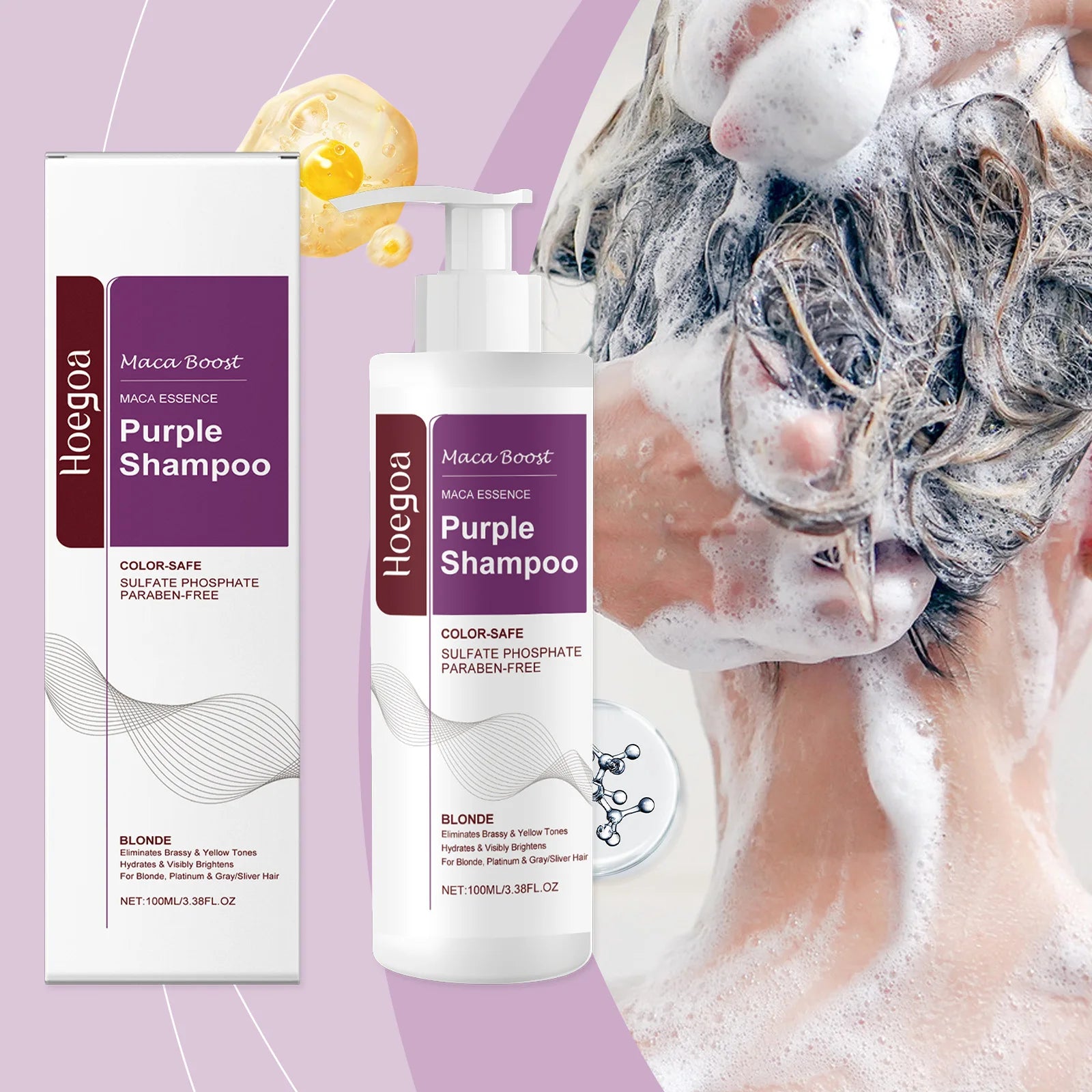 Maca Essence Purple Shampoo for Blonde Gray and Silver Hair 100ml