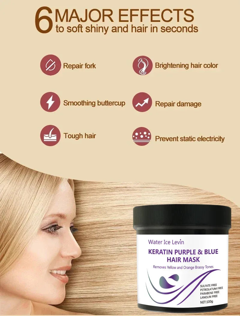 Keratin Purple and Blue Hair Mask for Removing Yellow and Orange Tones - 10
