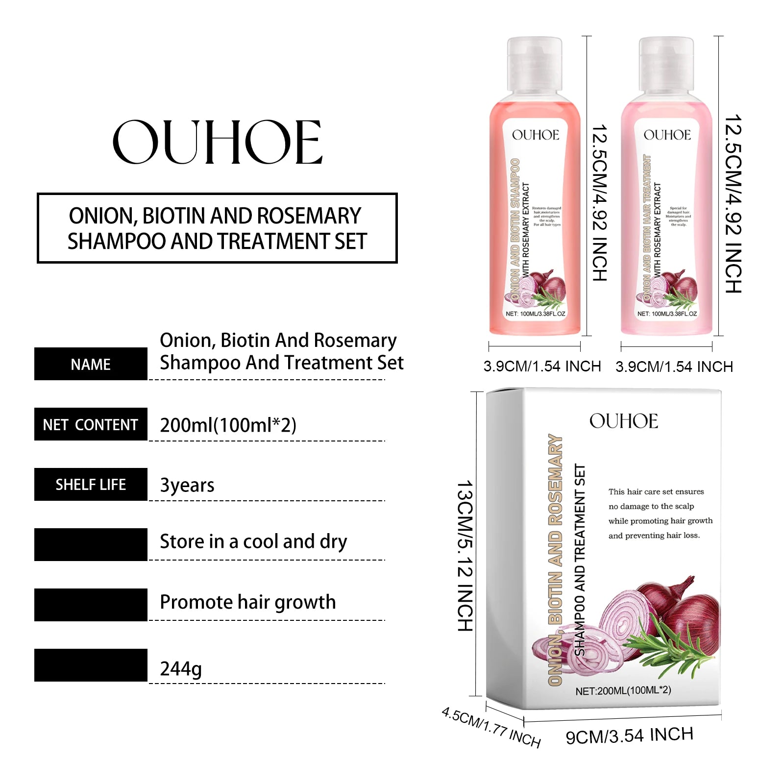 Biotin and Rosemary Onion Extract Hair Shampoo and Conditioner Set