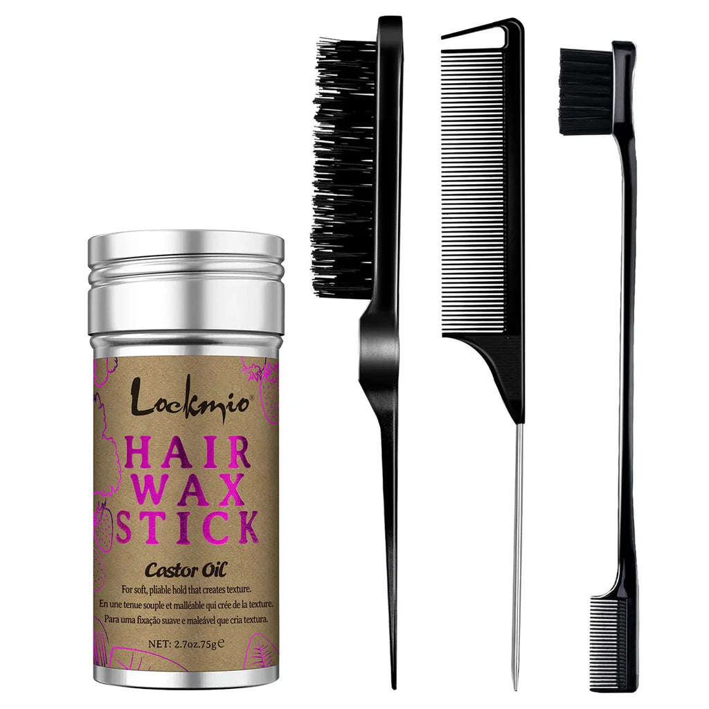 Lockmio Hair Wax Stick and Styling Brush Set for Frizz Control
