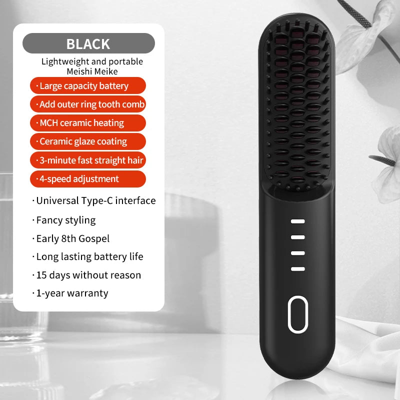 Cordless Ionic Hair Straightening Brush for Fast Styling