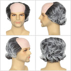 Gray Old Man Bald Cap Wig Synthetic Scientist Costume Accessory