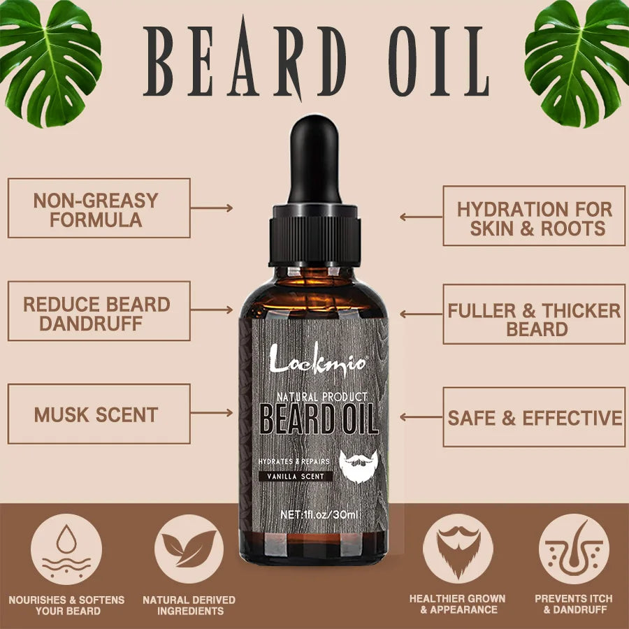 Lockmio 4pcs Scented Beard Oil Set Growth Moisturizing Moustache Care - 3