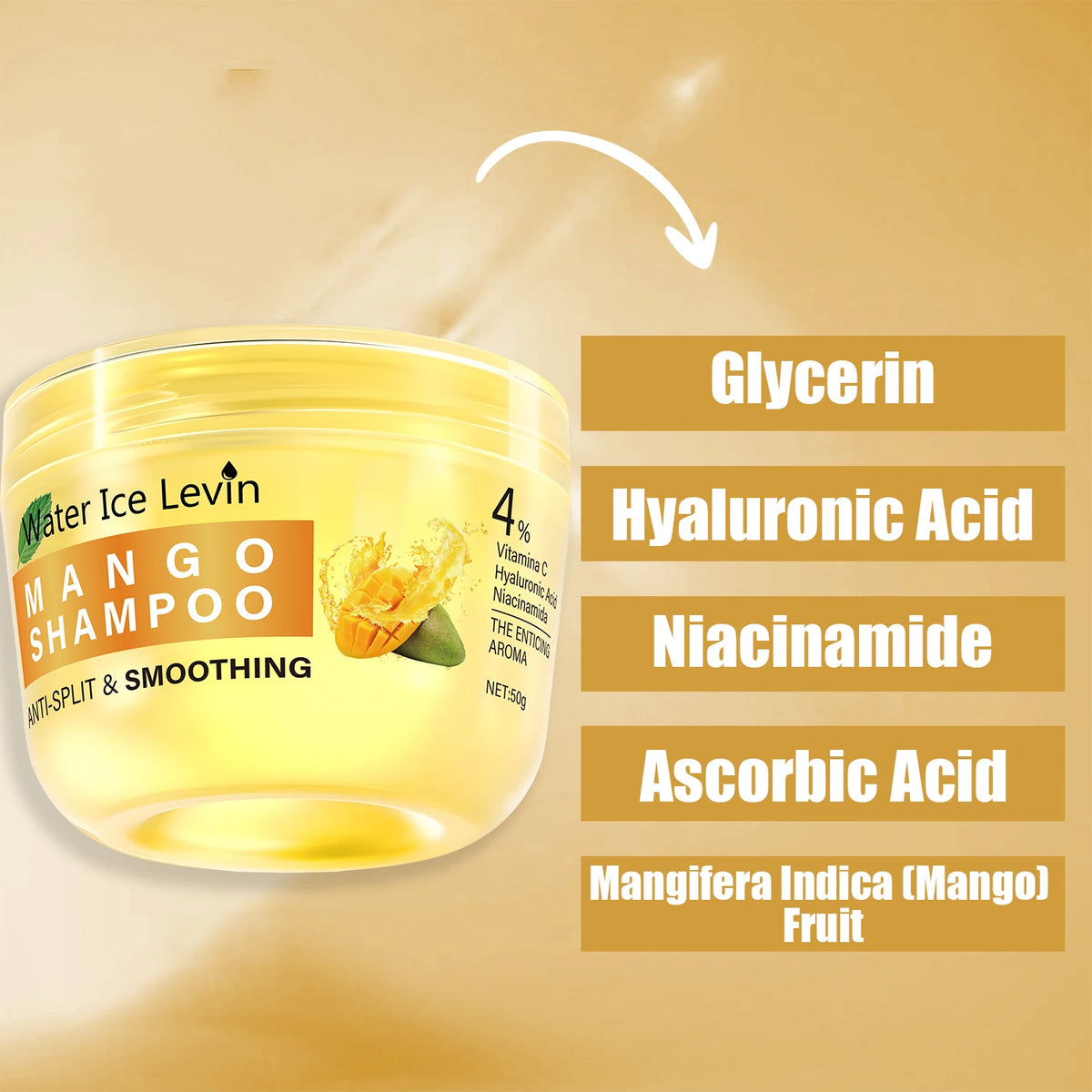 Water Ice Levin Mango Hyaluronic Acid Shampoo for Frizz Control