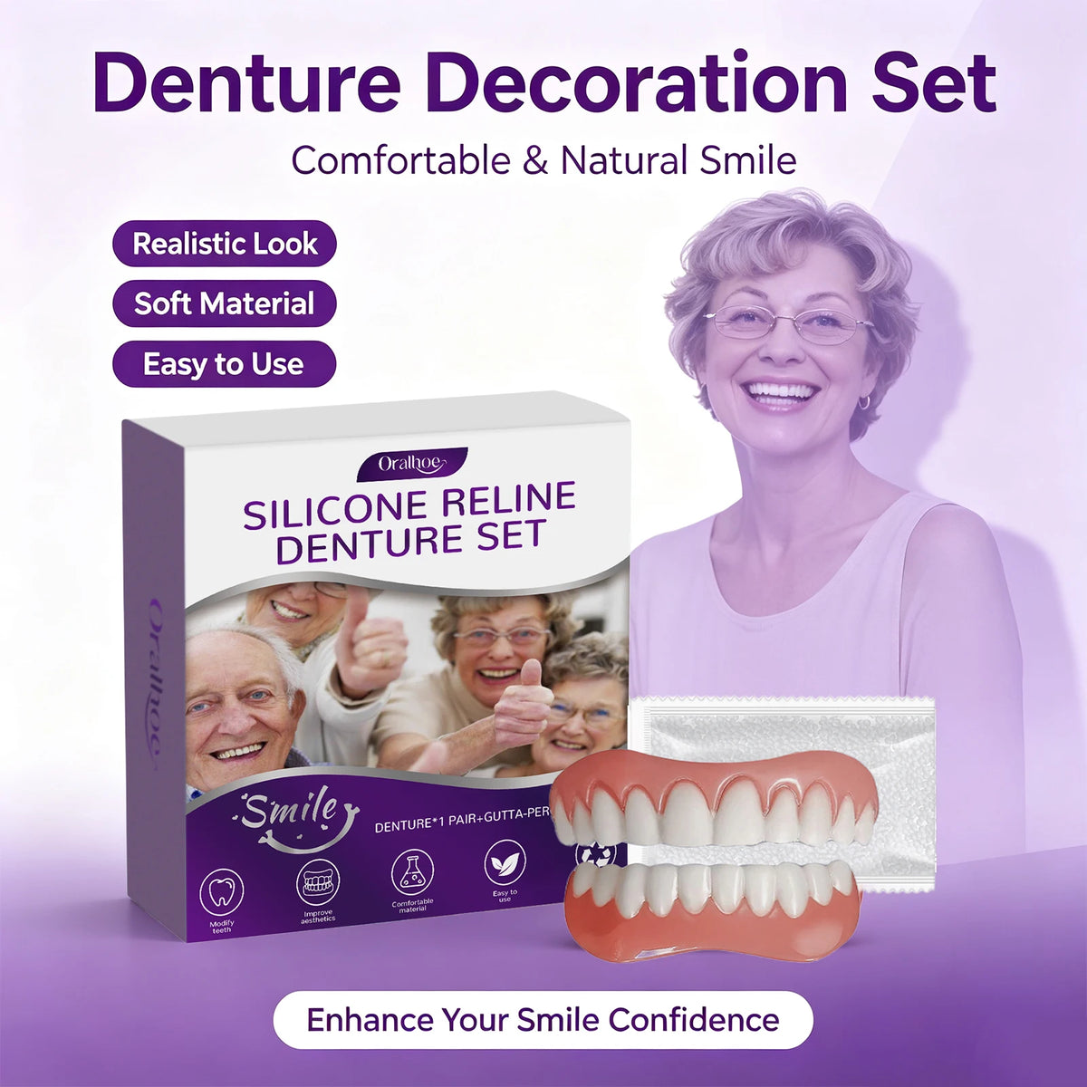 Cosmetic Denture Set for Instant Natural Smile