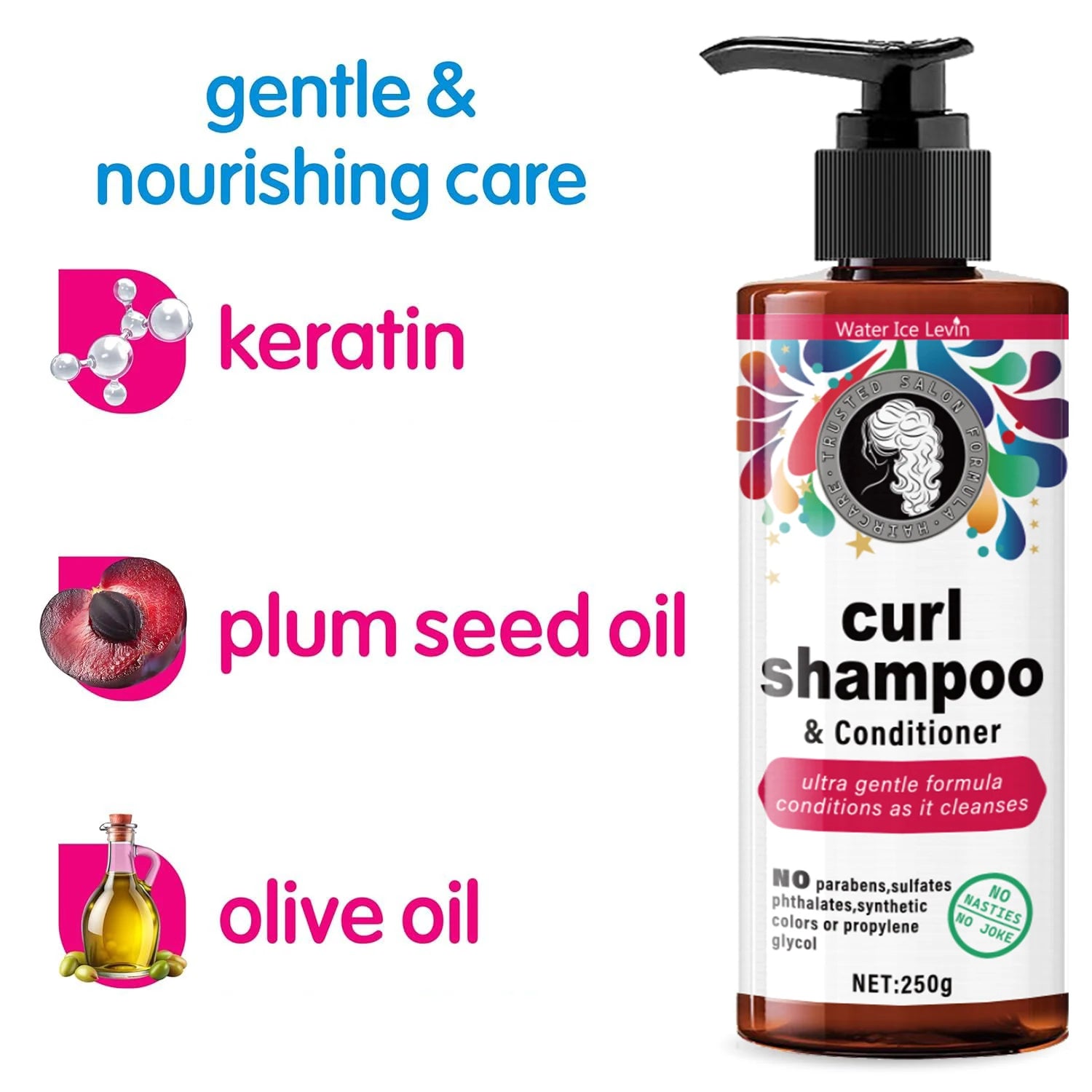 250g Curly Hair Shampoo and Conditioner Rose Scented
