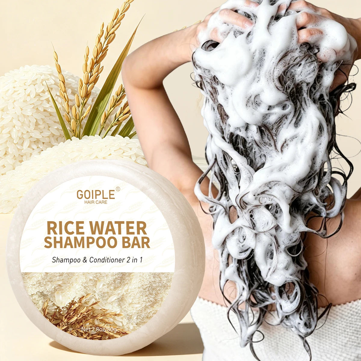 Rice Water Shampoo Bar 2-in-1 Cleansing and Conditioning Hair Soap - 7
