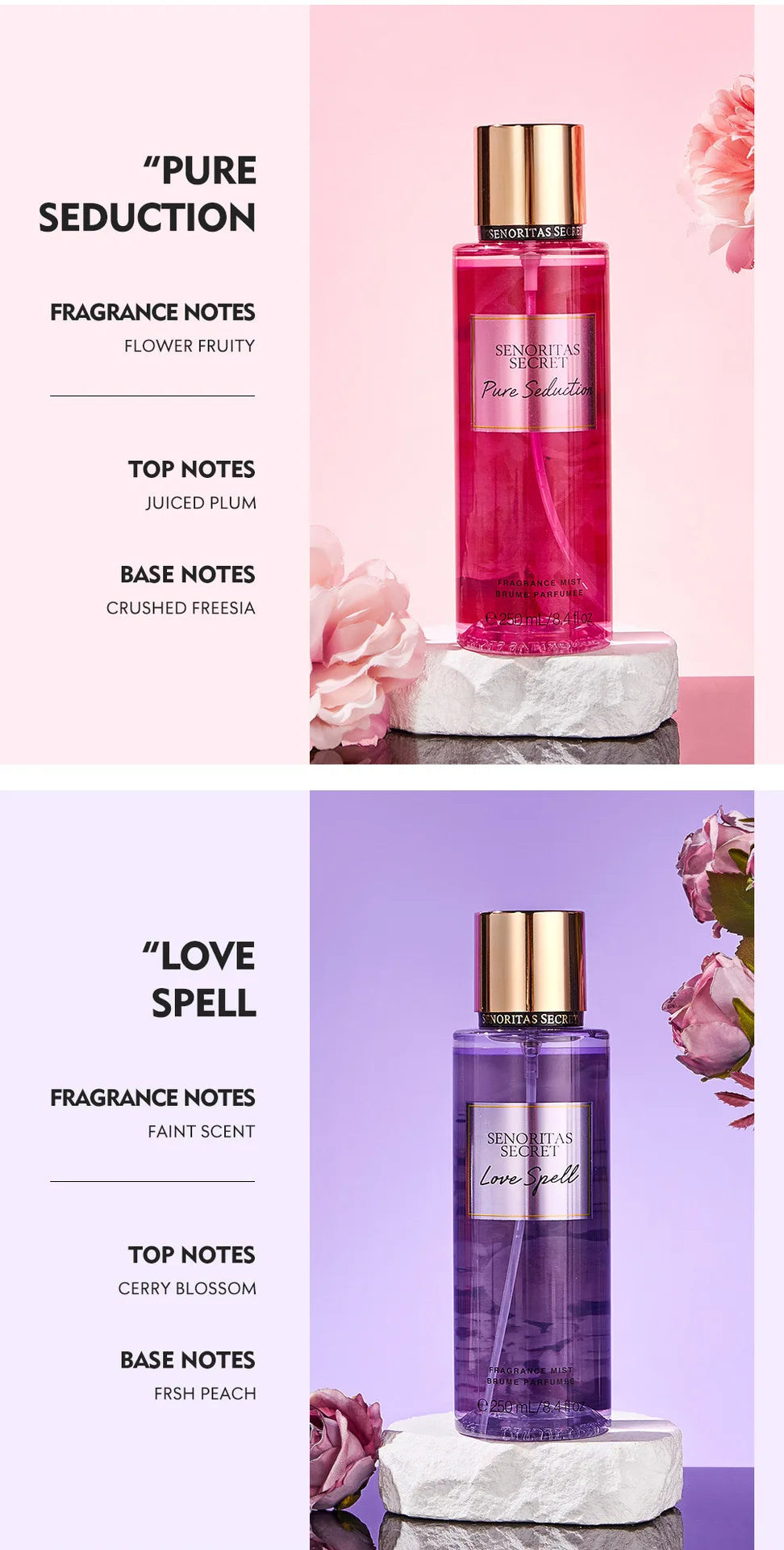 Floral Fruit Fragrance Mist Women Body Spray Vanilla Scent 250ml