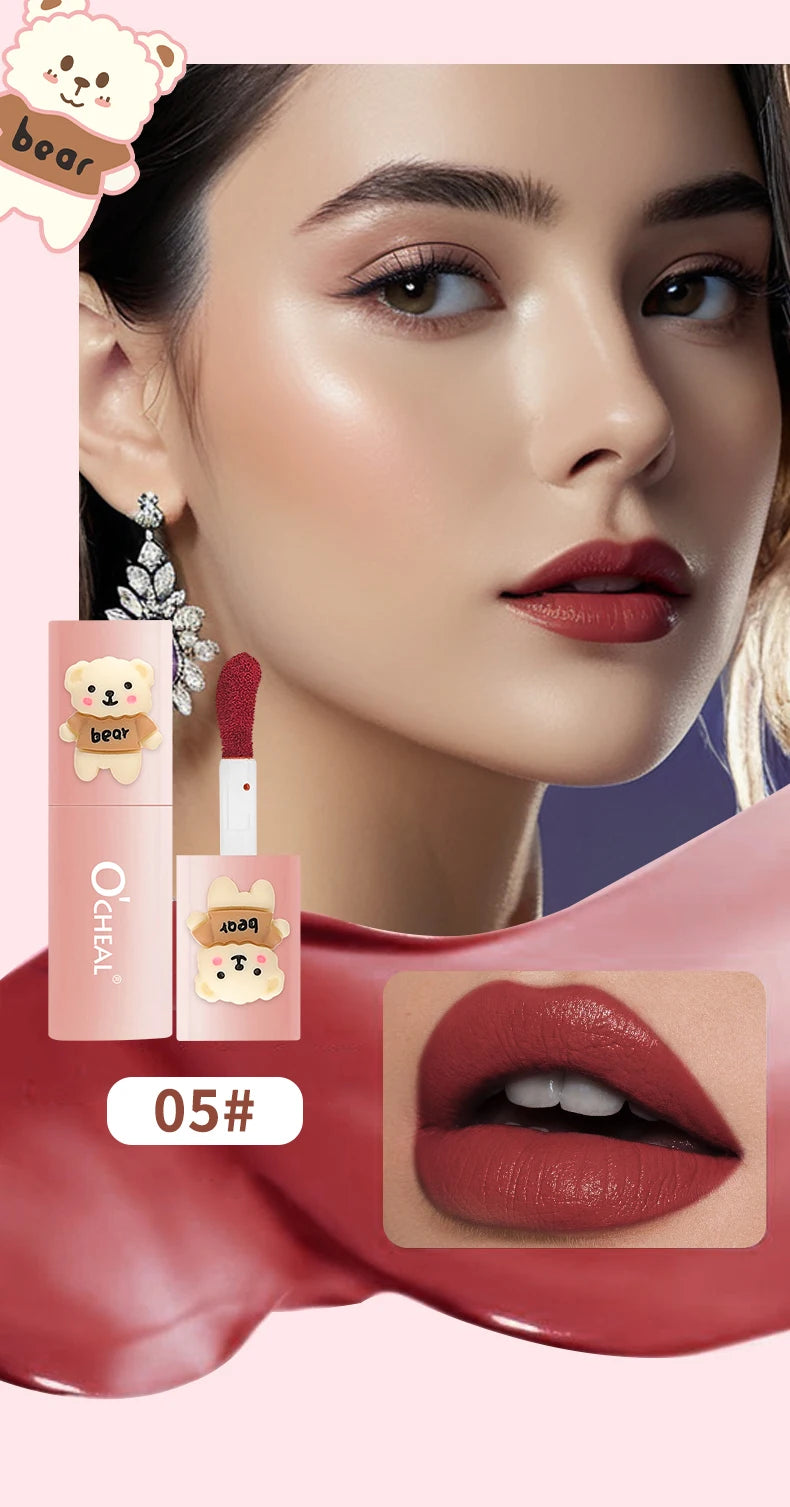 O'CHEAL Teddy Bear Matte Lip Gloss Waterproof Long Lasting Lipstick - 18