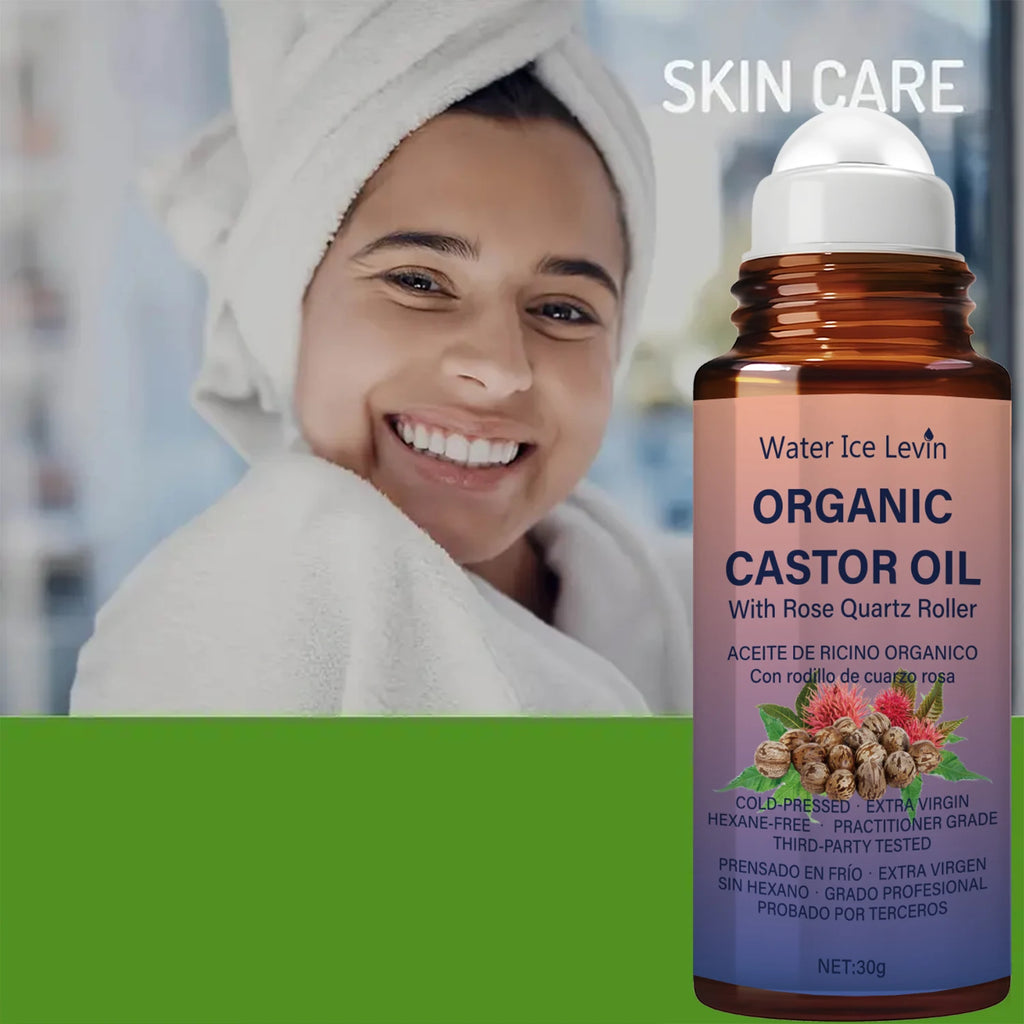 Organic Castor Oil with Rose Quartz Roller Hair and Skin Conditioner
