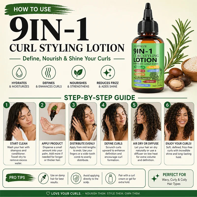 9-in-1 Curl Styling Lotion 70ml Anti-Frizz Hydrating Hair Conditioner