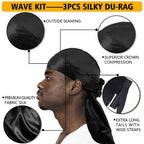 Silk Durag for Men Wave Cap Adjustable Breathable Hair Pirate Hat