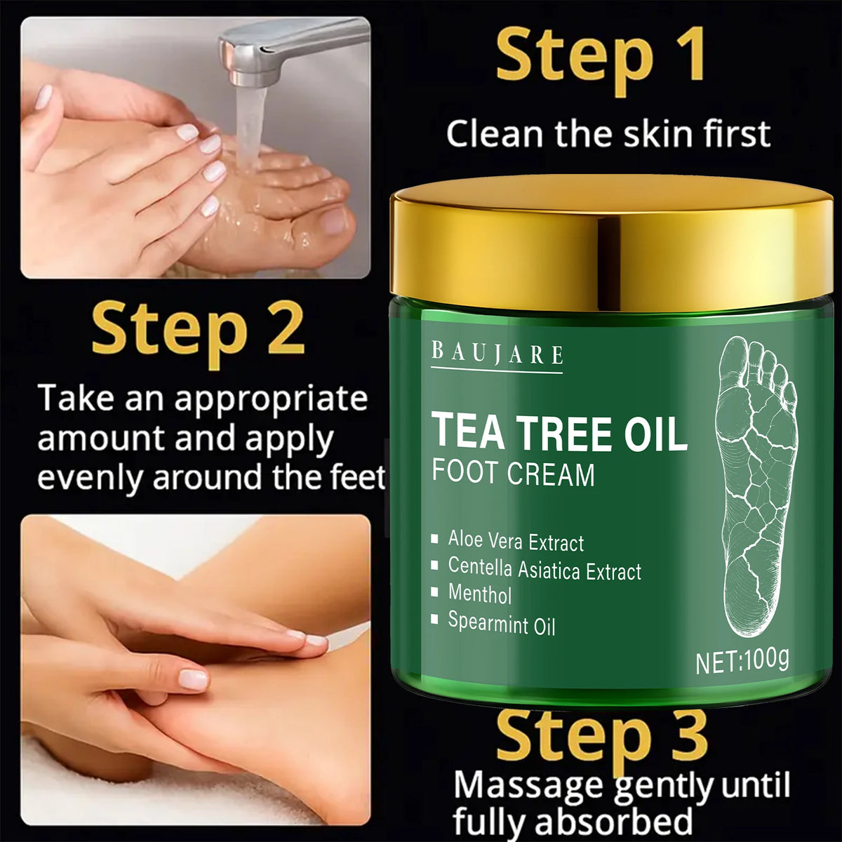 Tea Tree Oil Foot Cream Moisturizer for Dry Cracked Heels and Skin