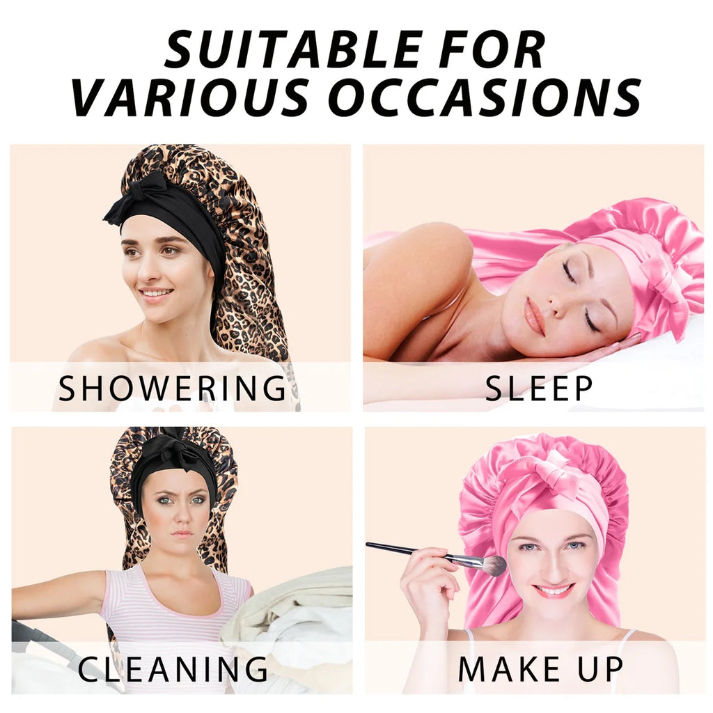 2 Pack Silk Sleep Bonnet Adjustable Hair Protection Cap for Frizz Control