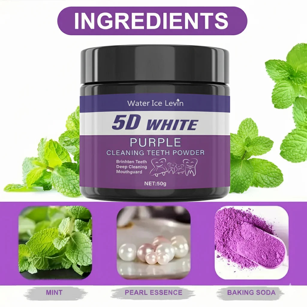Purple Teeth Whitening Powder Charcoal Stain Remover for Brighter Smile
