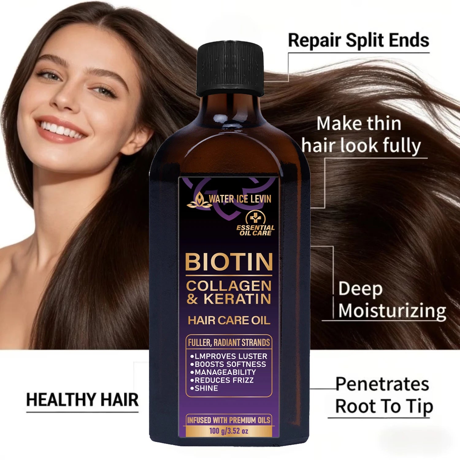 Biotin Collagen Keratin Hair Oil Anti Frizz Shine Treatment 100g - 2