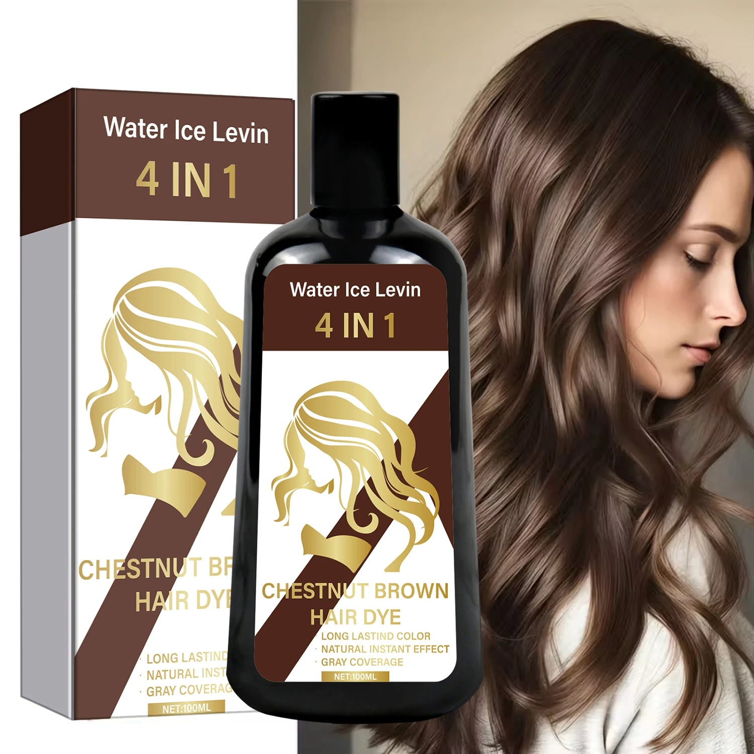 Chestnut Brown 4-in-1 Hair Dye Shampoo for Gray Hair Coverage 100g - 1