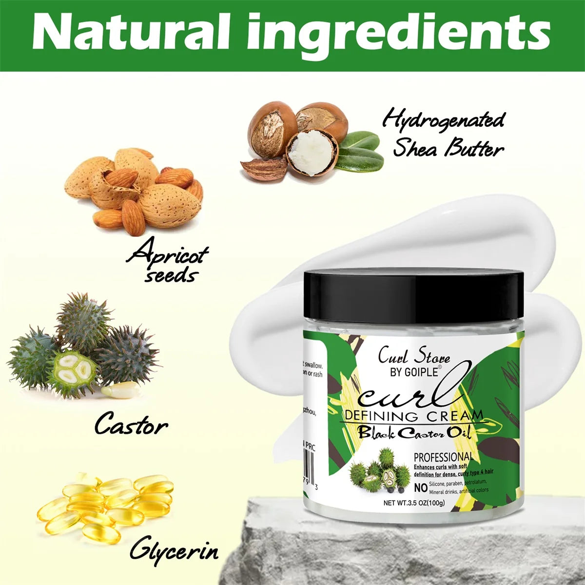 Goiple Black Castor Oil Curl Defining Cream and Hair Strengthening Kit - 3