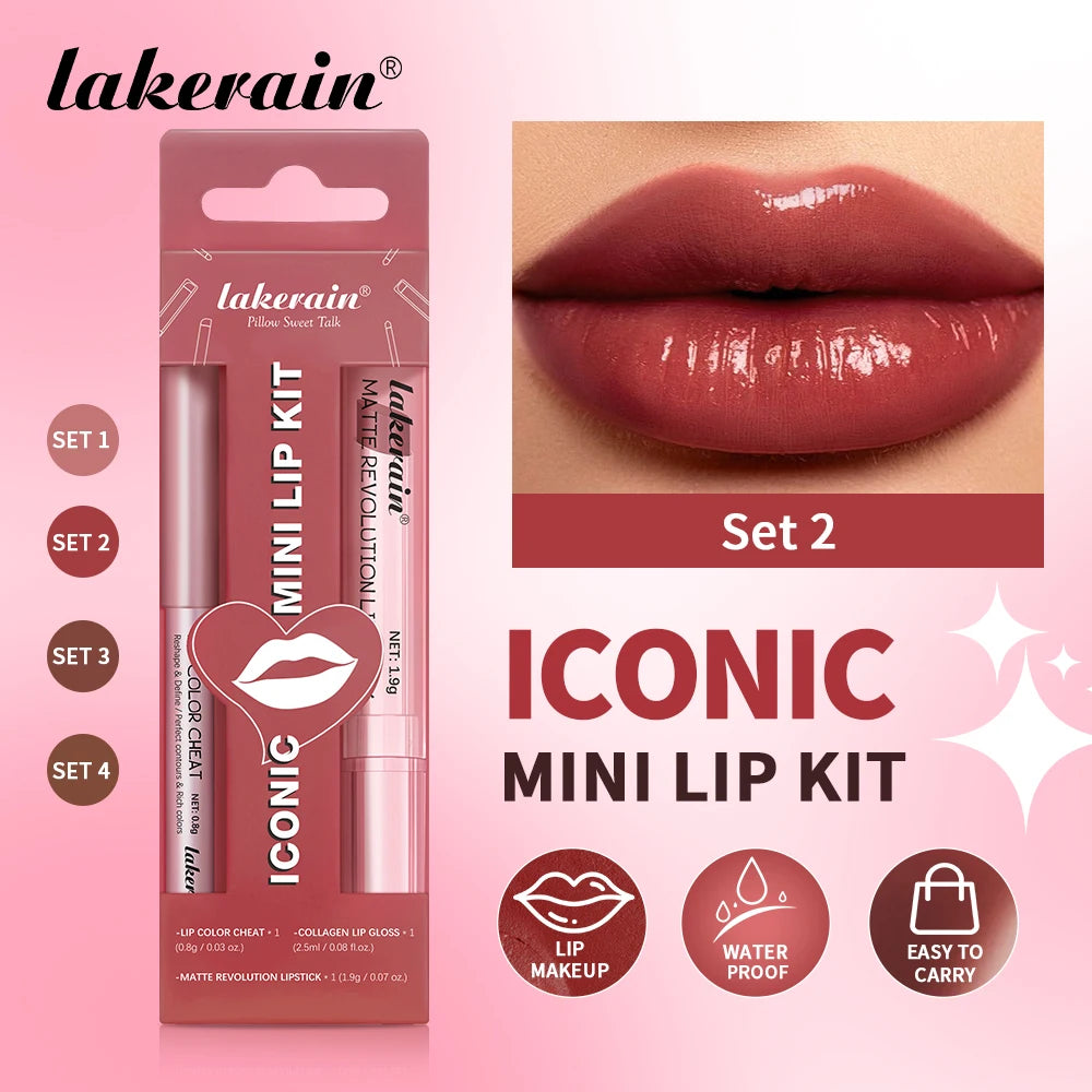 3-Piece Waterproof Matte Lipstick and Lip Liner Makeup Set - 1