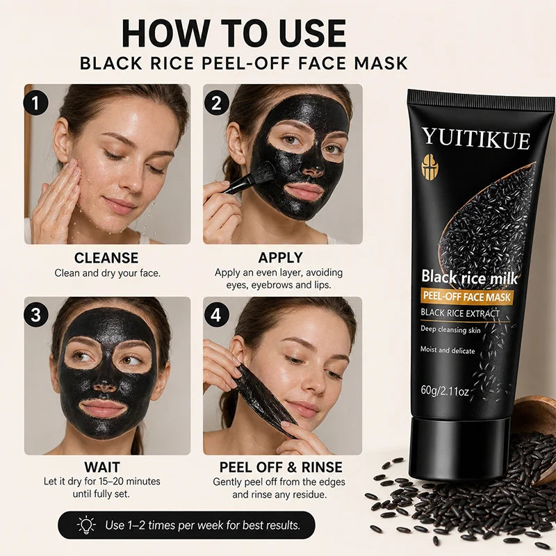 YUITIKUE Black Rice Milk Peel Off Face Mask Deep Cleansing Facial Mask