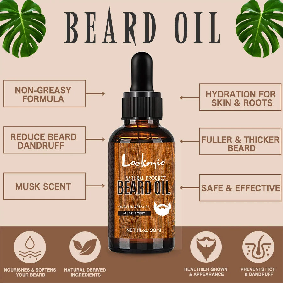Lockmio Natural Musk Beard Oil and Balm Grooming Kit for Men - 3