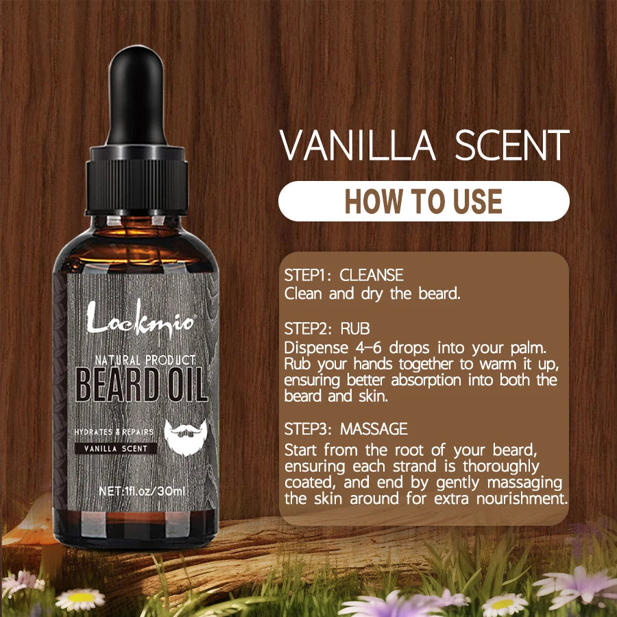 LOCKMIO 2pcs Natural Beard Oil Vanilla Scent Growth and Softening Serum - 4