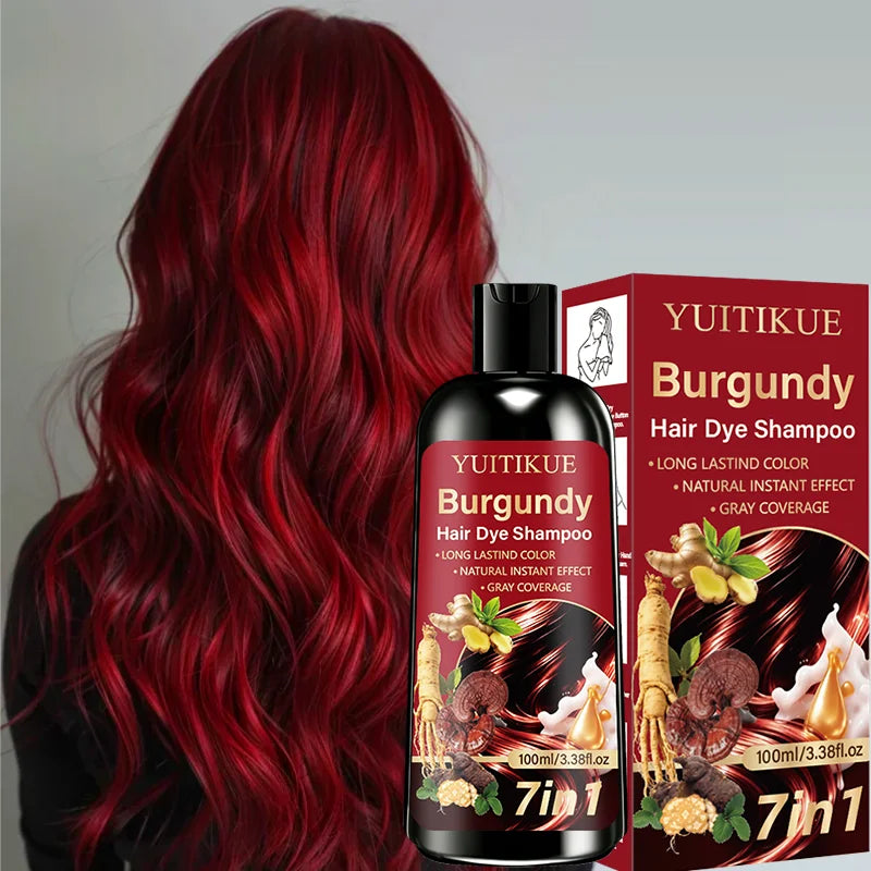 7 In 1 Burgundy Hair Dye Shampoo Instant Gray Coverage 100ml
