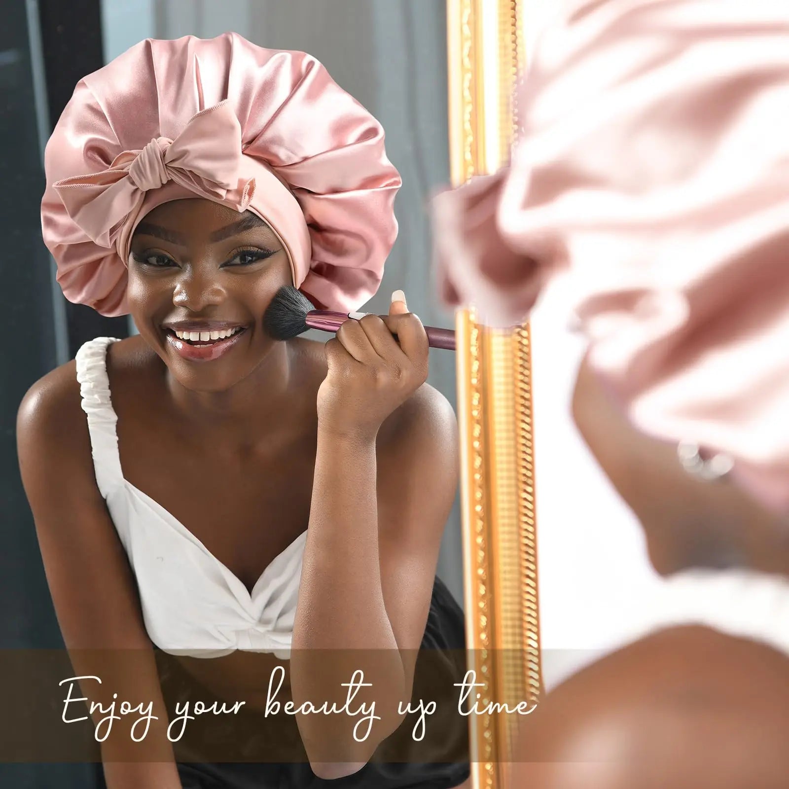 Satin Sleep Bonnet with Adjustable Long Tie for Hair Protection