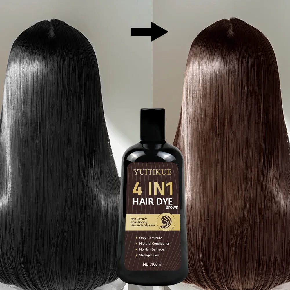 4 in 1 Brown Hair Dye Shampoo 100ml Color Treatment