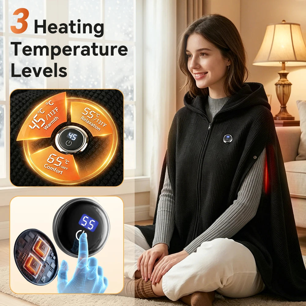 USB Powered Graphene Heated Hooded Shawl for Home and Office - 1