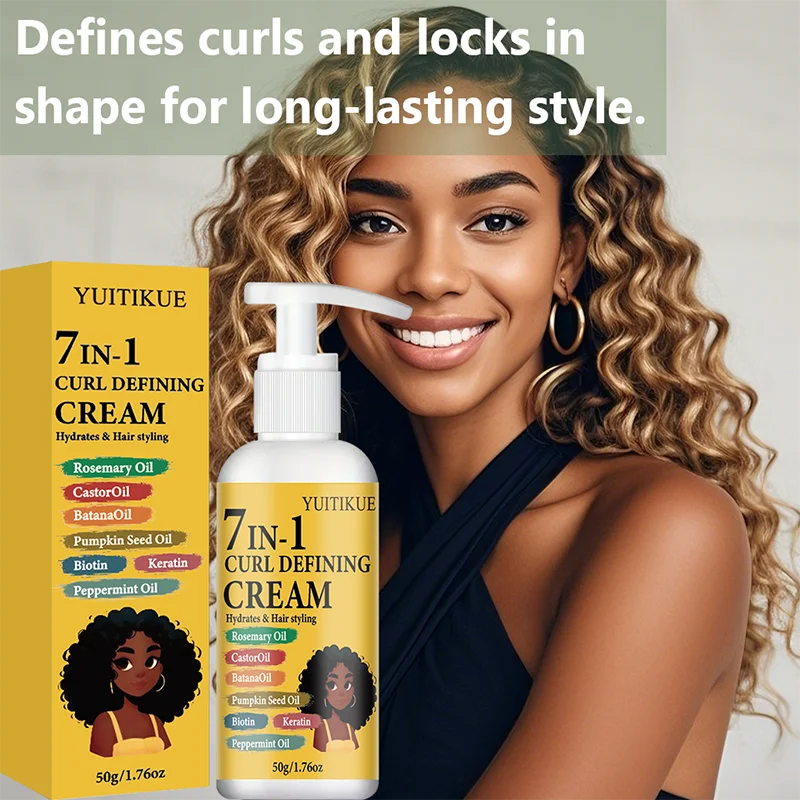 7 in 1 Curl Defining Hair Styling Cream with Rosemary and Castor Oil 50g