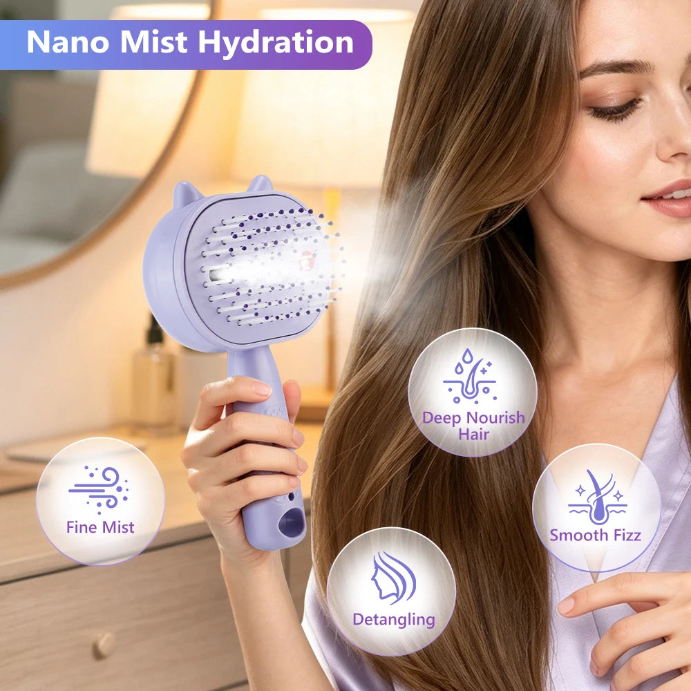 Electric Mist Spray Scalp Massaging Hair Brush