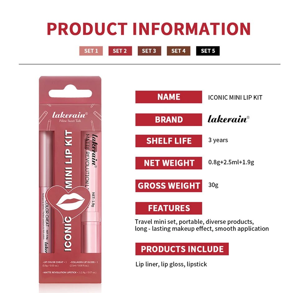 All-in-One Waterproof Lip Liner, Lipstick and Gloss Makeup Set - 16