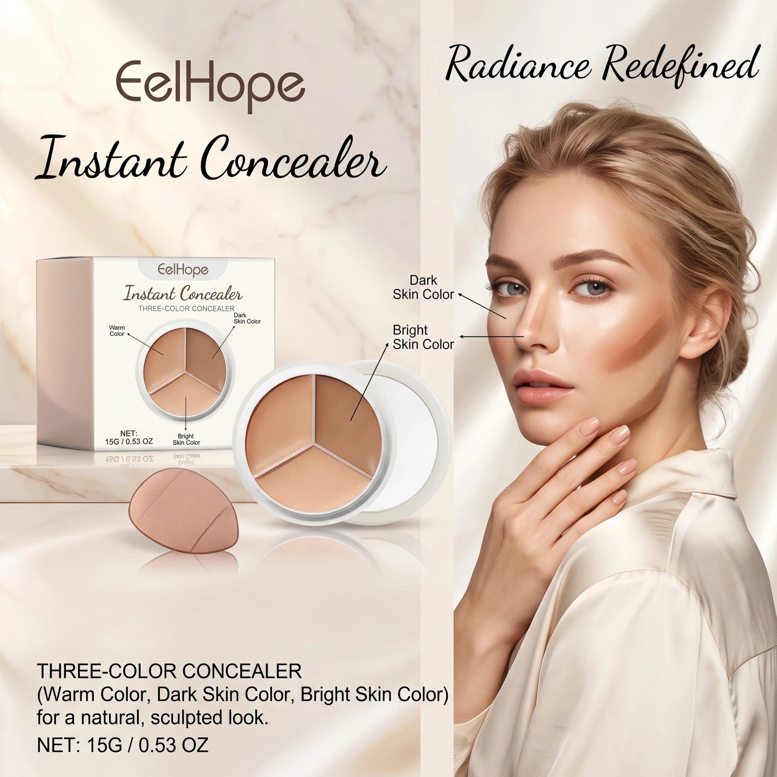 3-Color Cream Concealer Palette for Flawless Coverage - 1