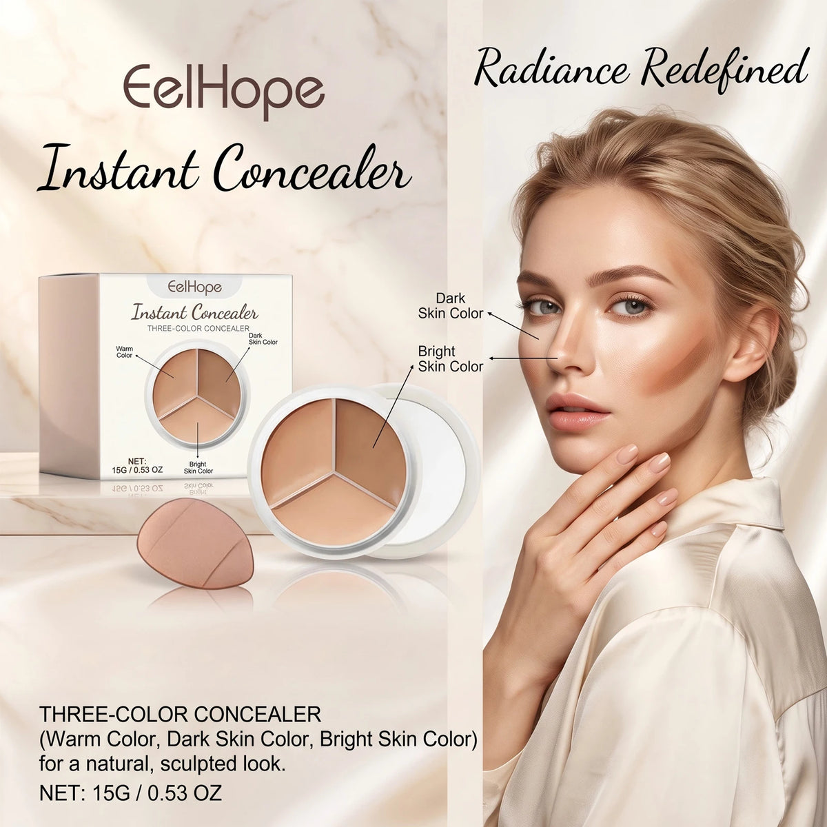 3-Color Cream Concealer Palette for Flawless Coverage